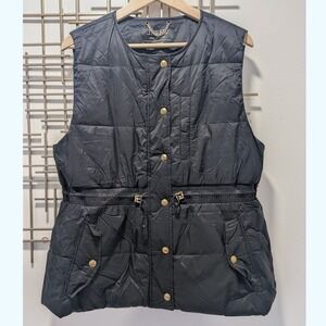 J Crew Signature Puffer Vest Black Lightweight Gold Hardware Recycled Primaloft
